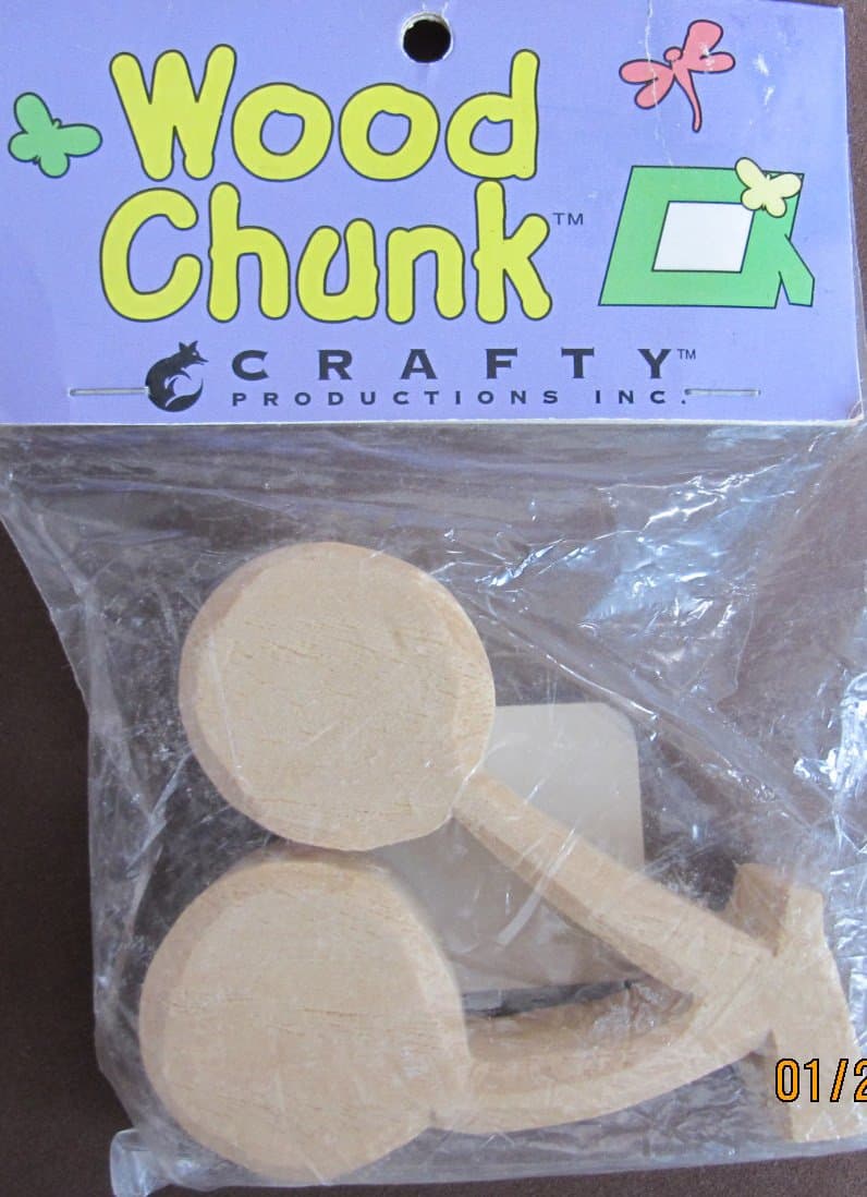 Crafty Wood Chunk: Unfinished Double Cherry on Stems