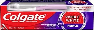 Visible White Purple Toothpaste for Whitening, Enamel-Safe Daily Use Paste (100g+20g/ 3.5oz+0.7oz)