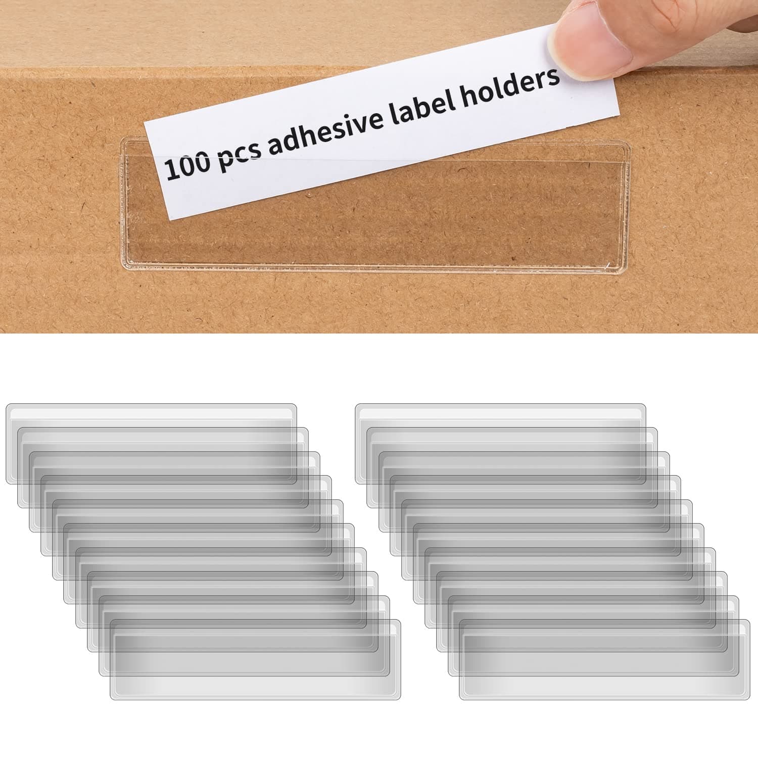 100 PCS 4 x 1 Inch Label Holders Adhesive Label Pockets, Self Adhesive Label Holders Clear Plastic Label Pockets, Clear Shelf Tag Storage Bin Labels for Supermarket Bookshelf, Mailbox, and Business