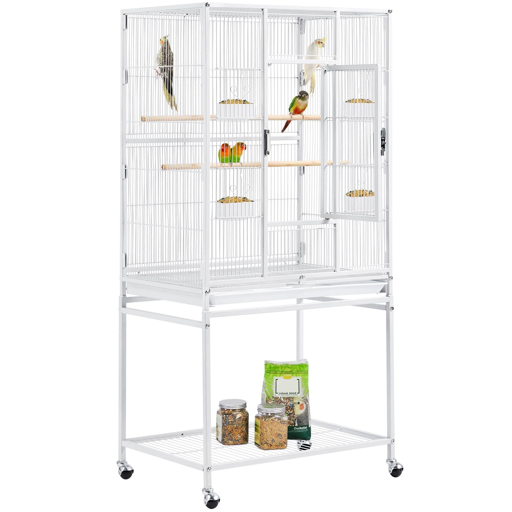 Yaheetech 54" Large Flight Bird Cage for Parrots Macaw Cockatiels Sun Parakeets Lovebird Green Cheek Conures African Grey Small Quaker Amazon Parrots with Rolling Stand, White