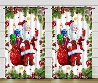 DECOMIZER Christmas Curtains for Living Room 2 Panels Set | 7Ft Santa Gifts Festive Themed Drapes | 3D Digital Printed Xmas Decoration Door Curtain for Kids Room | 4x7 Feet