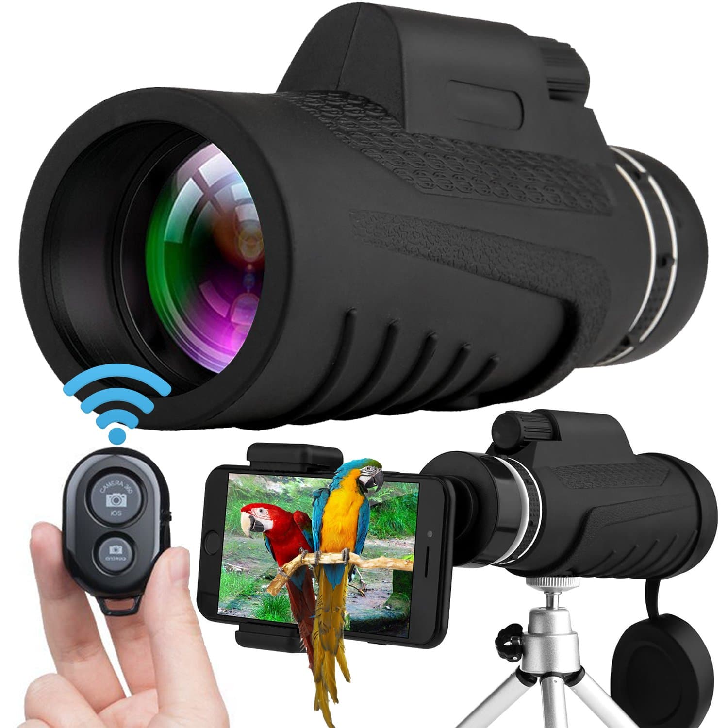 Monocular Telescope,40x60 High Powered Prism Scope Waterproof Monoculars with Quick Phone Mount Adapter and Tripod,Fogproof Optics FMC BAK4 Prisms, Single Hand Focus for Outdoor Bird Watching Hunting