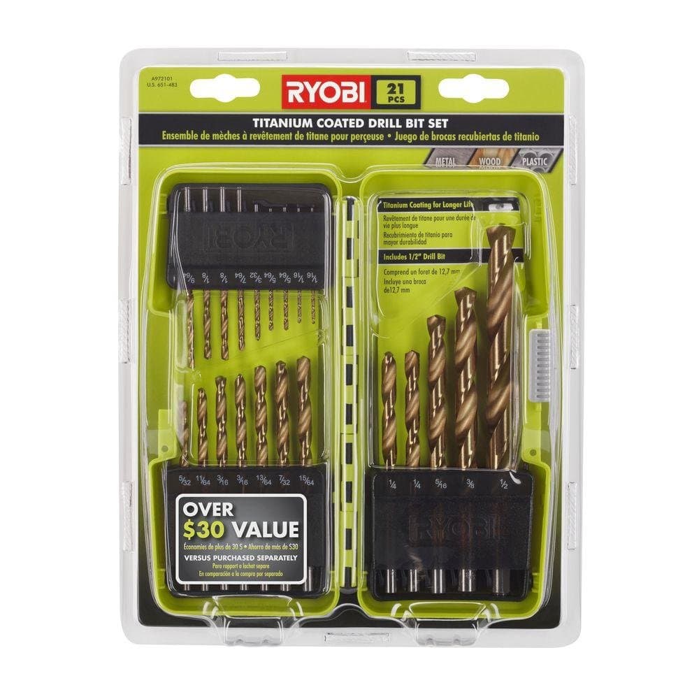 RYOBIA972102 Titanium Coated Drill Bit Set (21-Piece)