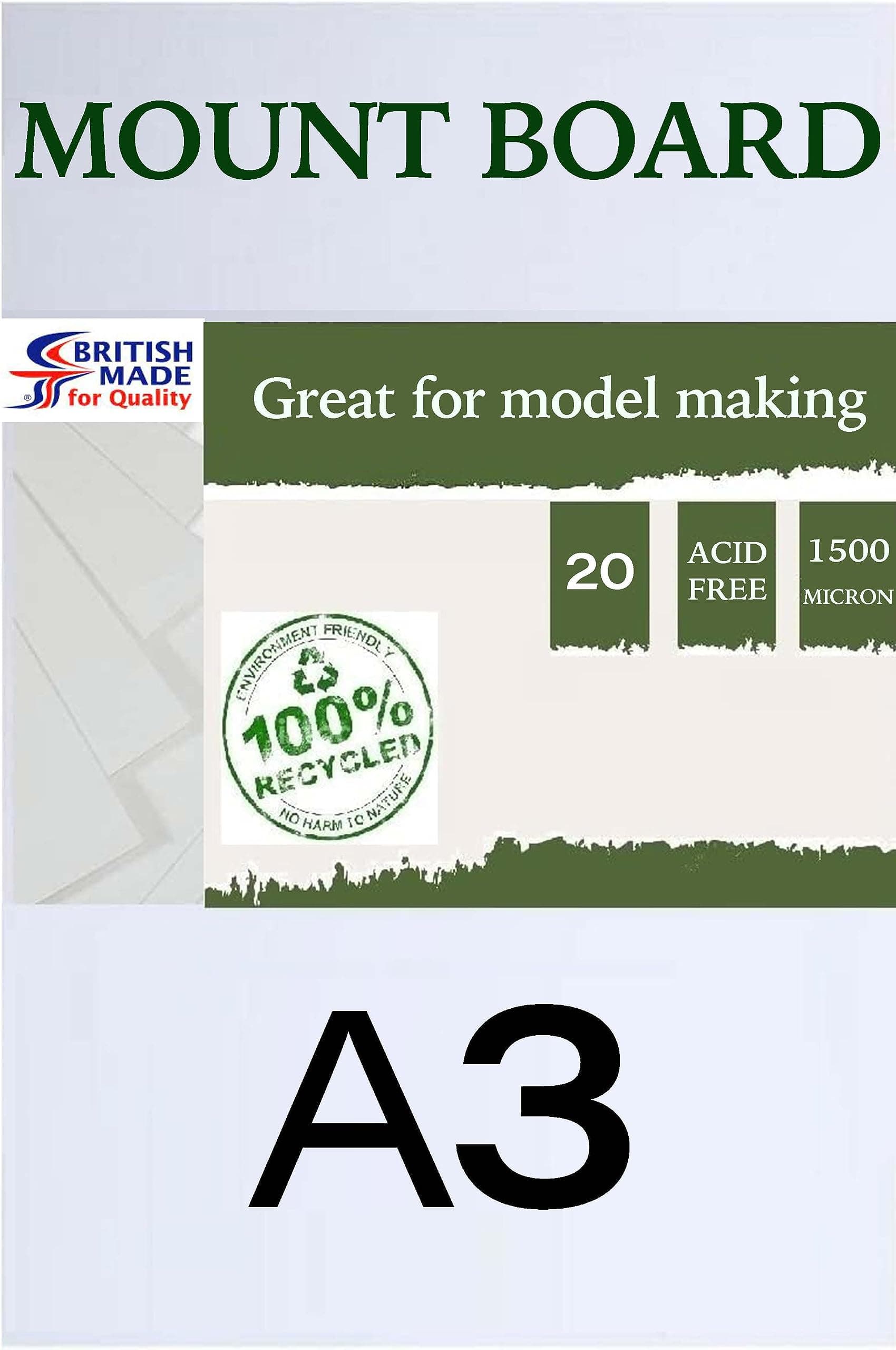 A3 Mount Board- White 1500 microns 1.5mm Thick-Foam Core Polystyrene - Photo Mount - for Presentation, Mounting, and Arts (Pack of 20)