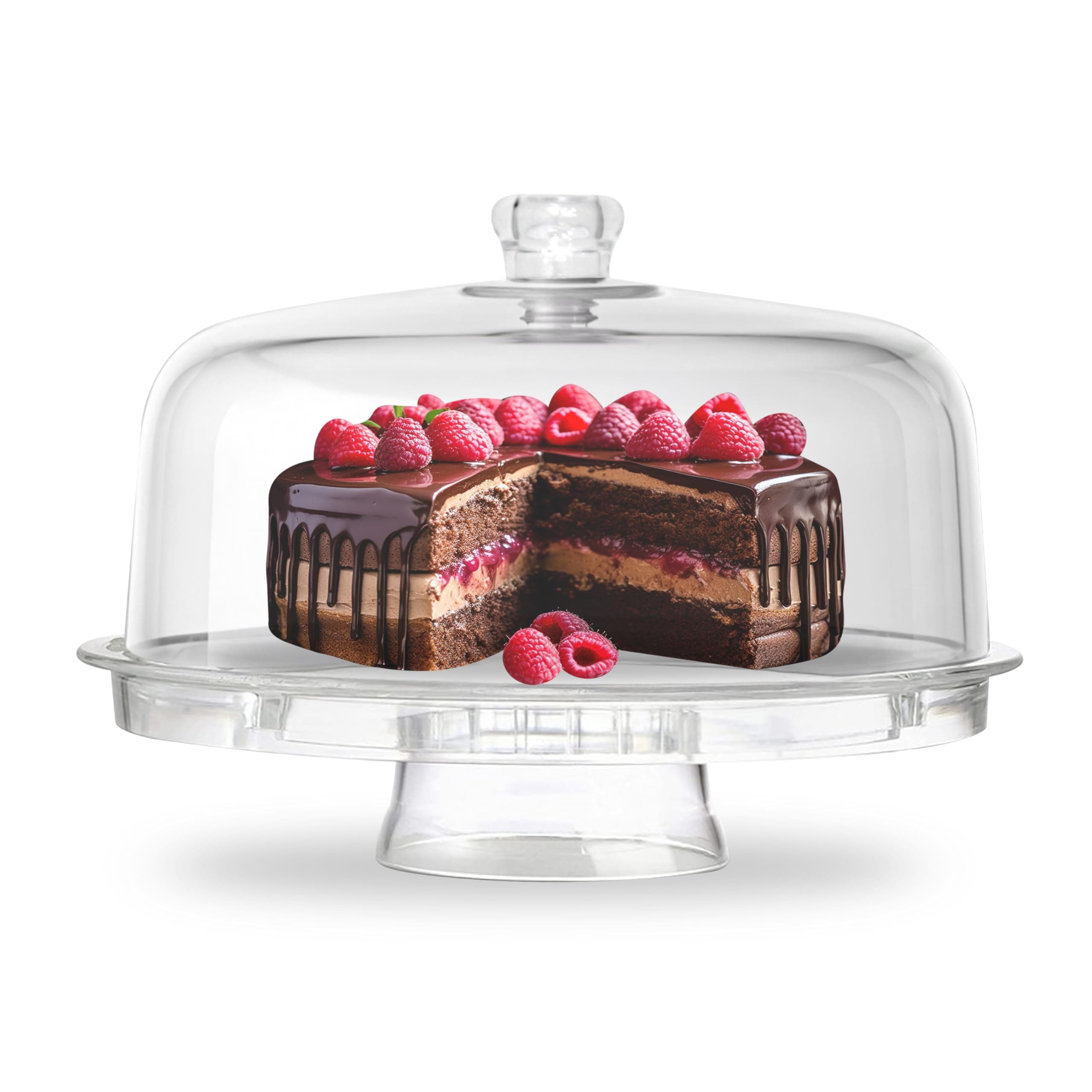 Multi-Function 6-in1 Clear Cake Stand with Dome Lid, Cake Dome Platter Snack Fruit Server Salad Bowl Kitchen Party BBQ Picnic Tray by Crystals