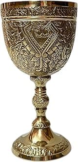Gold 1x Wine Chalice Goblet Communion Cup, Medieval Gothic Theme Whiskey Goblet Material Brass- Capicity- 8 oz Used for Ceremonial Purposes