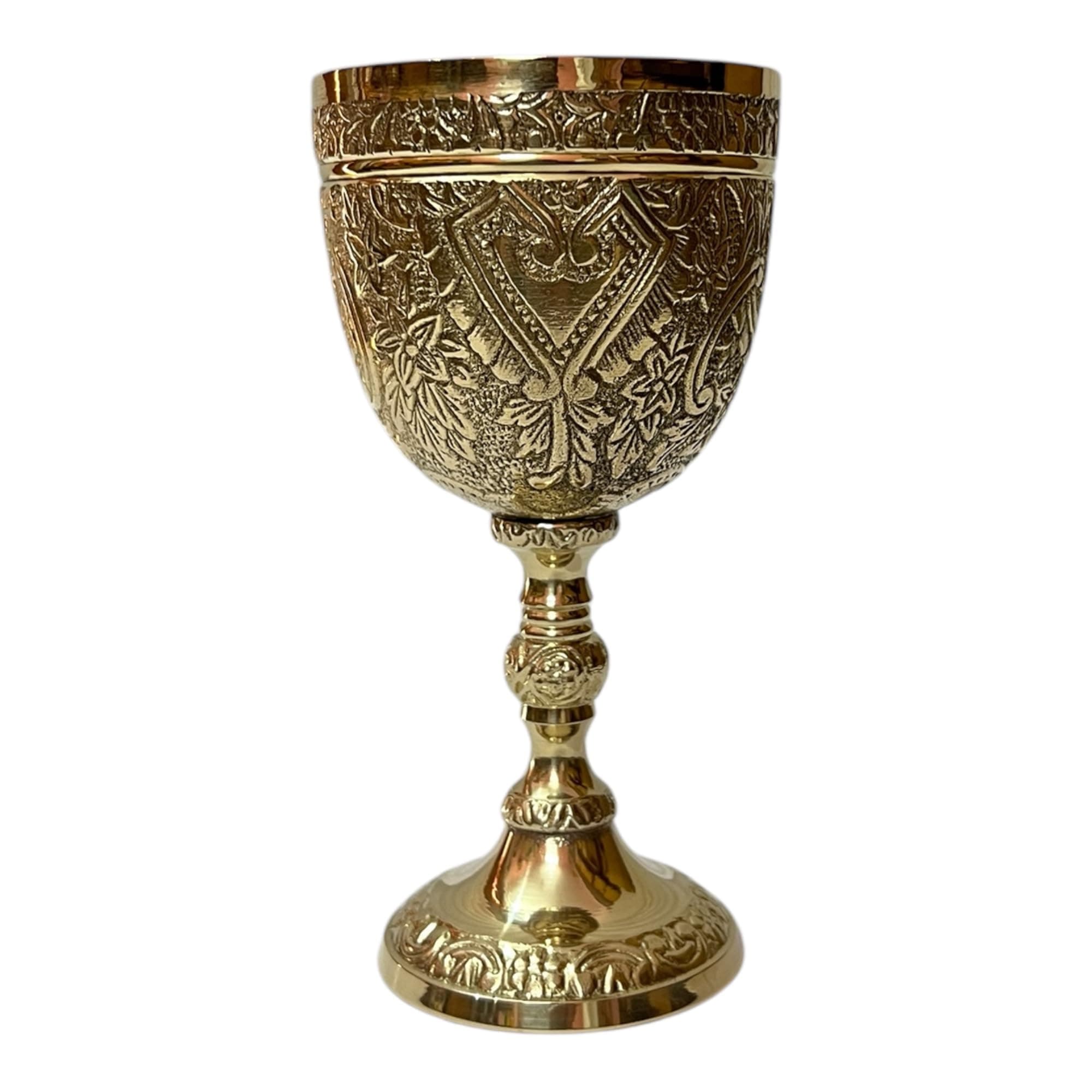 Gold 1x Wine Chalice Goblet Communion Cup, Medieval Gothic Theme Whiskey Goblet Material Brass- Capicity- 8 oz Used for Ceremonial Purposes