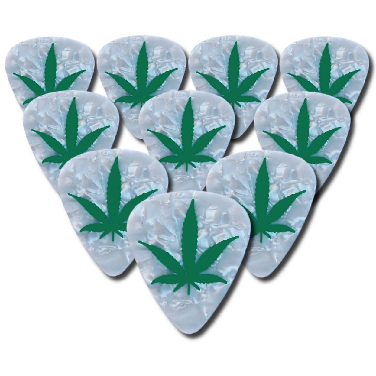 Pot Leaf Guitar Picks White Pearloid Medium Gauge 10-pack
