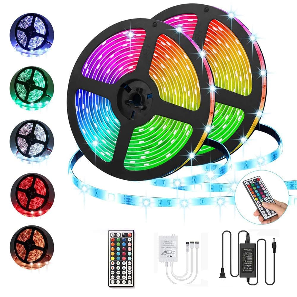32.8Ft LED Strip Light Kit,rope lights 32.8ft Waterproof Flexible Color Changing RGB SMD 5050 180leds led strip light Kit with 44key Led Controller 12V Power Supply for Bedroom Cabinet C