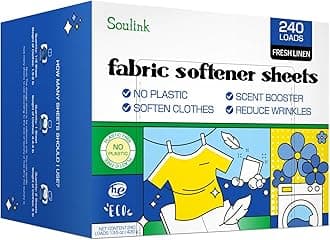 Soulink Fabric Softener Sheets for Washing Machine, No Plastic Jug Soap Strips, Alternative to Fabric Softener Liquid and Pods, Fresh Linen Scent, Up to 240 Loads
