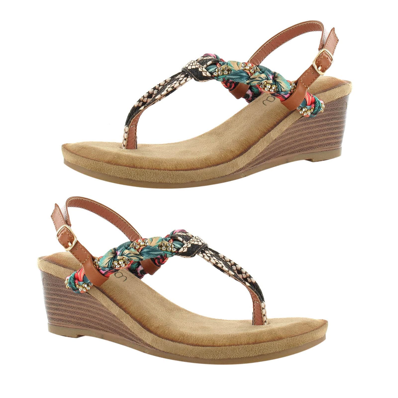 Ella Isabella Wedge Heel Sandals - Tan