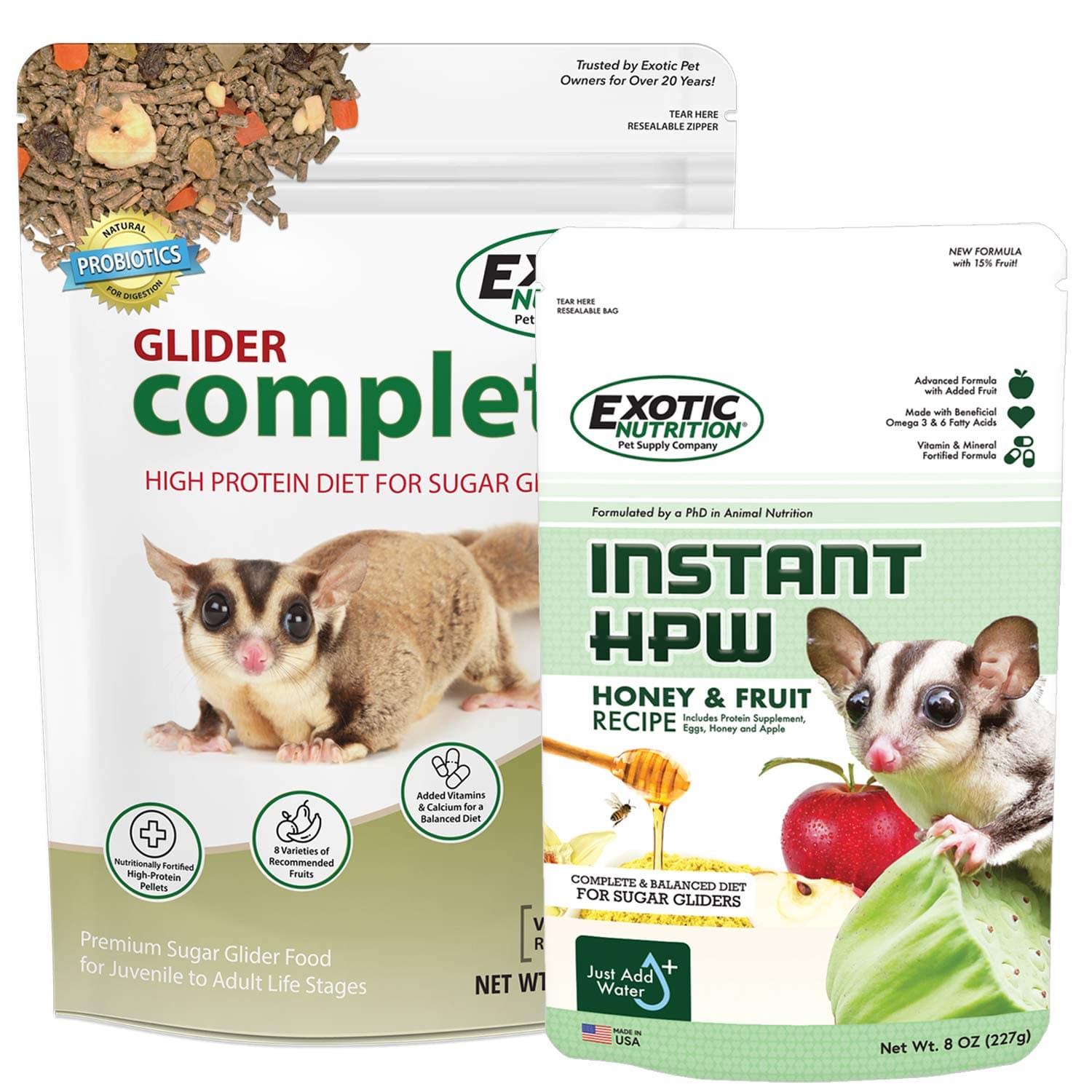 Sugar Glider Complete Food Starter Package - Nutritionally Complete Pellet Diet & High Protein Supplemental Food for Sugar Gliders… (2 Piece Set)