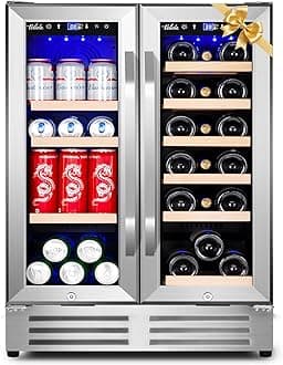 - Wine and Beverage Refrigerator, 24 Inch Dual Zone Fridge with Glass Door, Built-In Cooler with Powerful and Quite Cool System/18 Bottles and 88 Cans Capacity Bverage Cooler