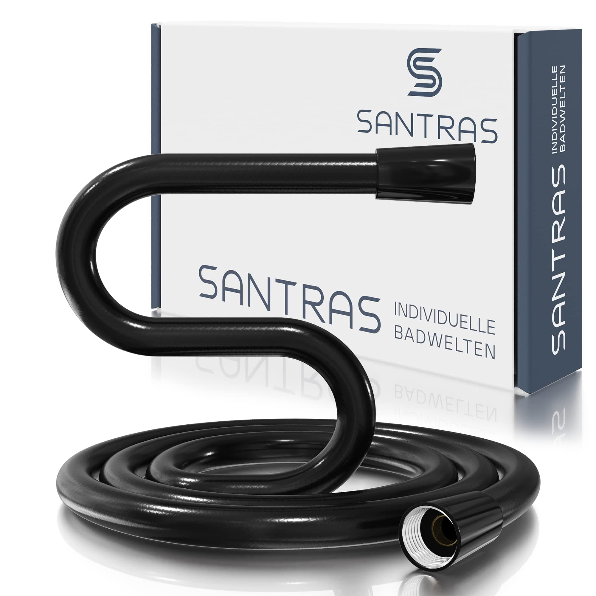 SANTRAS® Plastic Shower Hose Deluxe 1.25 m Long with Flow Limiter in Black - Particularly Flexible Shower Hose Made of Stainless Steel Made in Germany