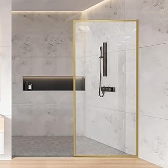 Fixed Full-Framed Bathroom Shower Glass Door, 34"*74" Single Shower Glass Screen Panel, 5/16"(8mm) Clear Tempered Glass Shower Door for Walk-in Shower, Brushed Gold