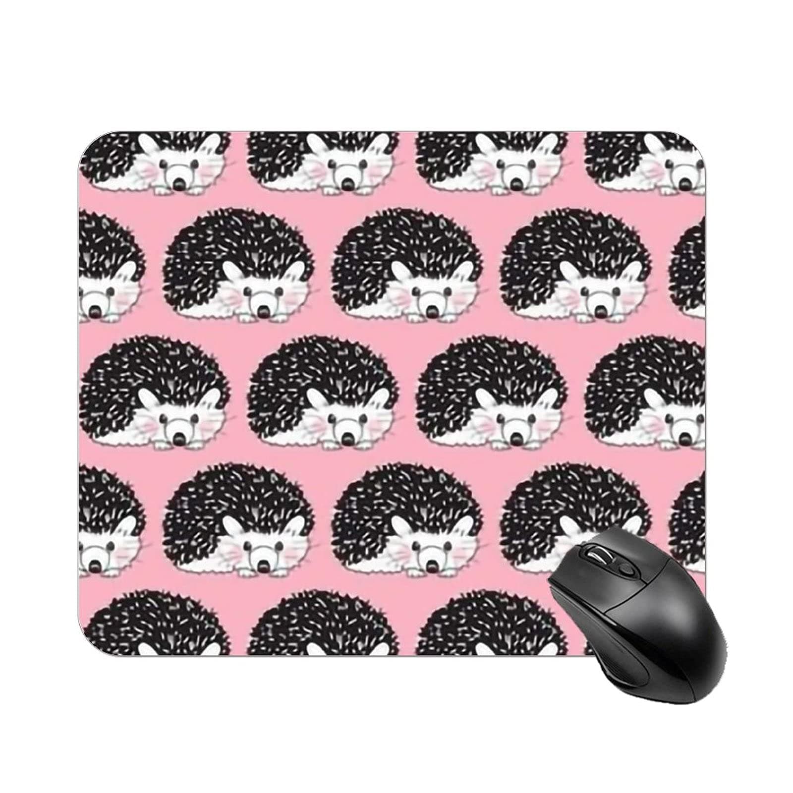Black and White Hedgehogs on Pink Mouse Pad,Waterproof&Comfortable Computer Mouse Mat with Non Slip Rubber Base,2530cm