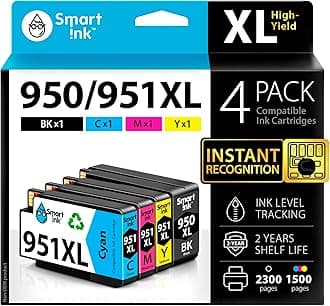 Smart Ink Compatible Ink Cartridge Replacement for HP 950XL 951XL 950 XL 951 High Yield 4 Pack Combo to use with Officejet Pro 8600 8100 8610 8620 8630 8640 8660 8615 (Black Cyan Magenta Yellow)