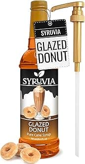 Syruvia Glazed Donut Coffee Syrup - 25.4 fl oz Premium Coffee Flavoring Syrup - Kosher Coffee Syrups, Gluten Free, No Coloring, Perfect for Drinks, Soda, Shakes, Desserts, and More With Pump