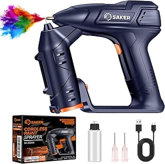 Saker Electric Cordless Paint Sprayer Gun for Car Paint, Airbrush Gun Kit 0.5MM Nozzle and Cleaning Sets for Painting Cars,Cabinet, Paint Repair and DIY 1 Gear Blue 12inch