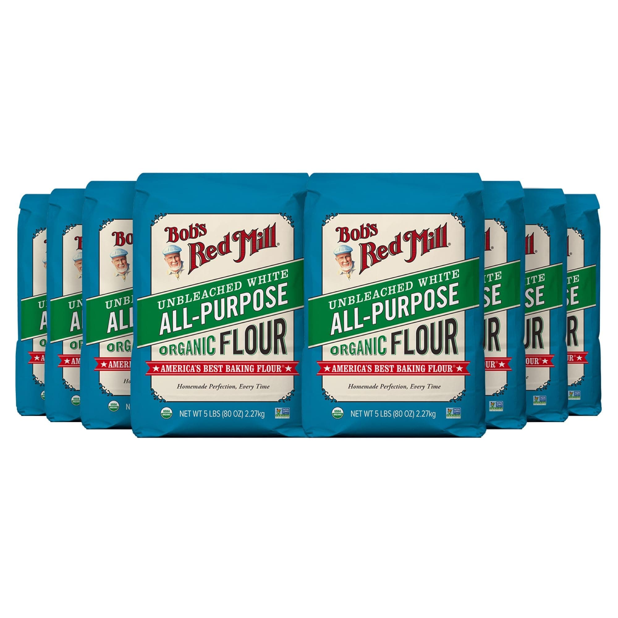 Bob's Red Mill Organic All Purpose Unbleached Flour, 5 lb (Pack of 8) - Vegan, Kosher, Unbromated, Unenriched