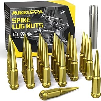 MIKKUPPA M14 x 1.5 Gold Spike Lug Nuts - 24PCS Closed End Lug Nut Set, Compatible with 1999-2022 Chevrolet Silverado, 2001-2022 Chevrolet Tahoe& More，3/4" Hex Spiked Lug Nut with 1 Socket Key