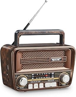 Gelielim Retro Radio AM FM, Portable Shortwave Radios with Best Reception, Bluetooth 5.3 Loud Speaker, Battery Operated Radios Support TF Card/USB, Gifts Idea for Elder, Retros Vintage Decor for Home