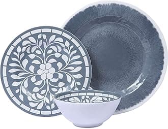 Dinnerware Sets - Melamine Plates and Bowls Set for Daily use, Camping RVing Dishes Set, Grey