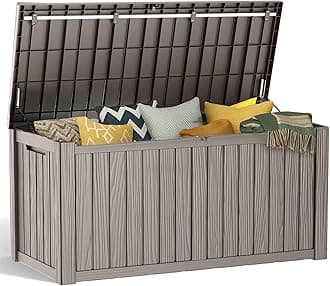 180 Gallon Resin Deck Box, Lockable Patio Outdoor Storage Box for Furniture, Garden Tools and Tools Storage, Waterproof Outside Storage Boxes - Grey