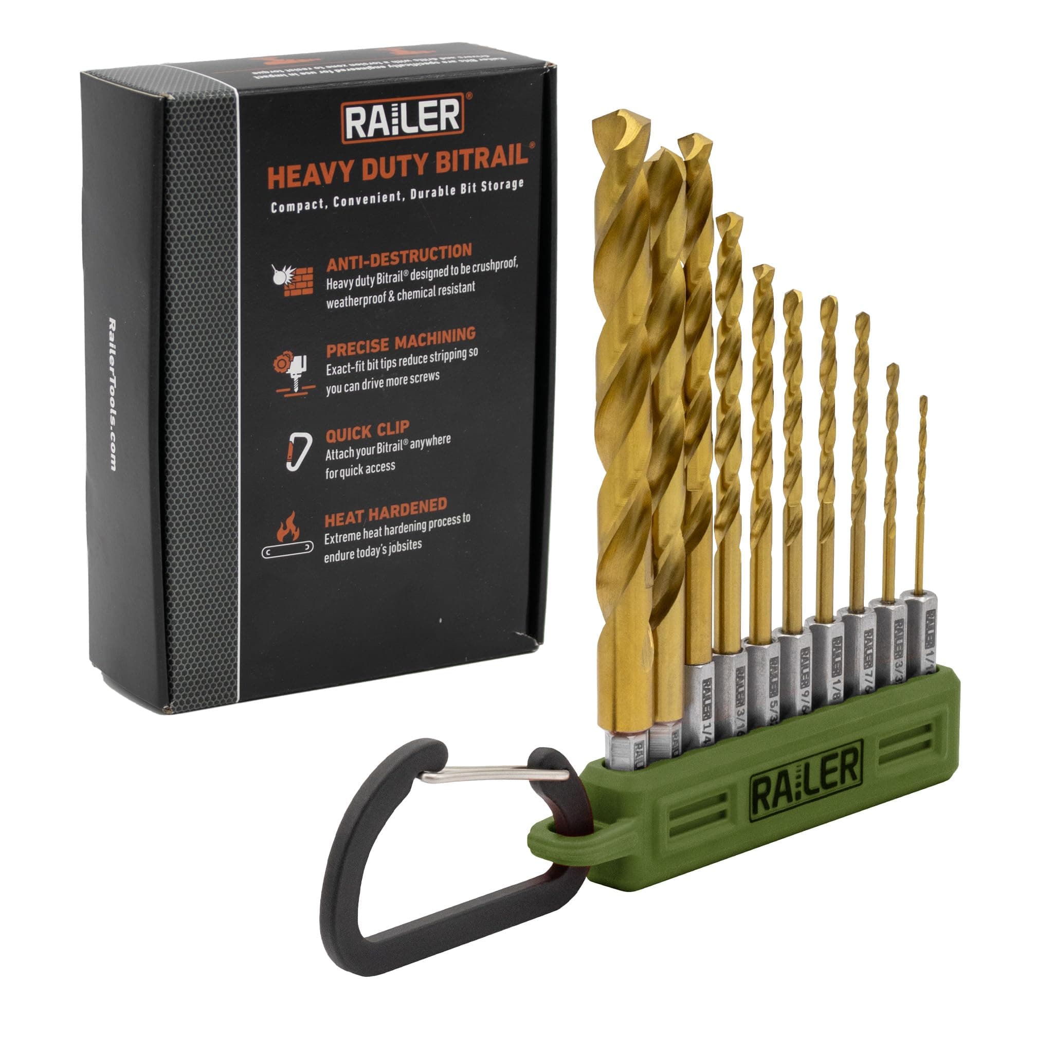 Railer 10PC Hex Shank Drill Bit Set - High Speed Titanium Drill Bit Set for Impact Drivers. Multi-Purpose Use for Metal, Wood or PVC