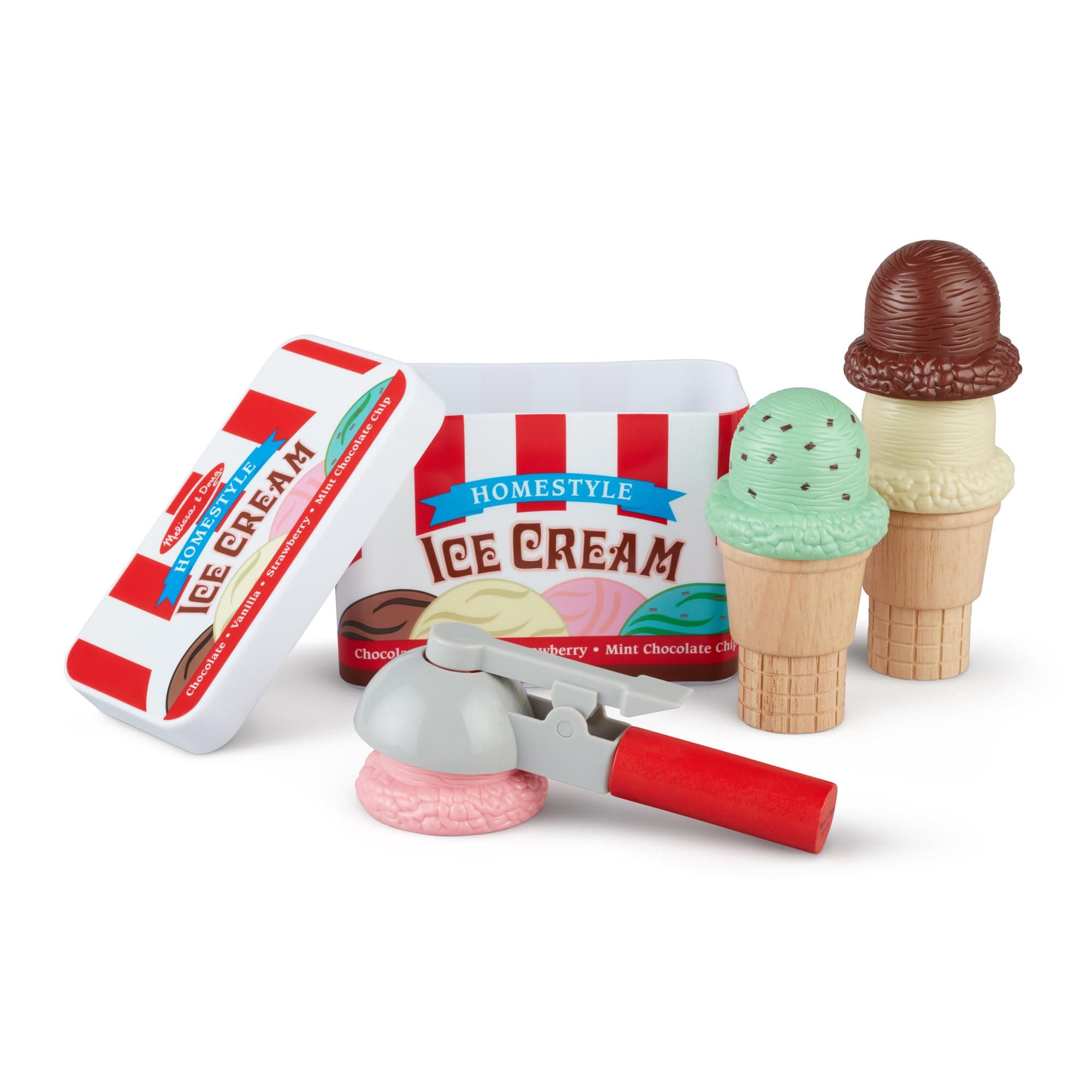 Melissa & Doug Scoop and Stack Ice Cream Cone Wooden Magnetic Pretend Play Food Set, Preschool Toy Play Ice Cream Set, Pretend Food, Toy for Toddlers and Kids Ages 3+ - FSC-Certified