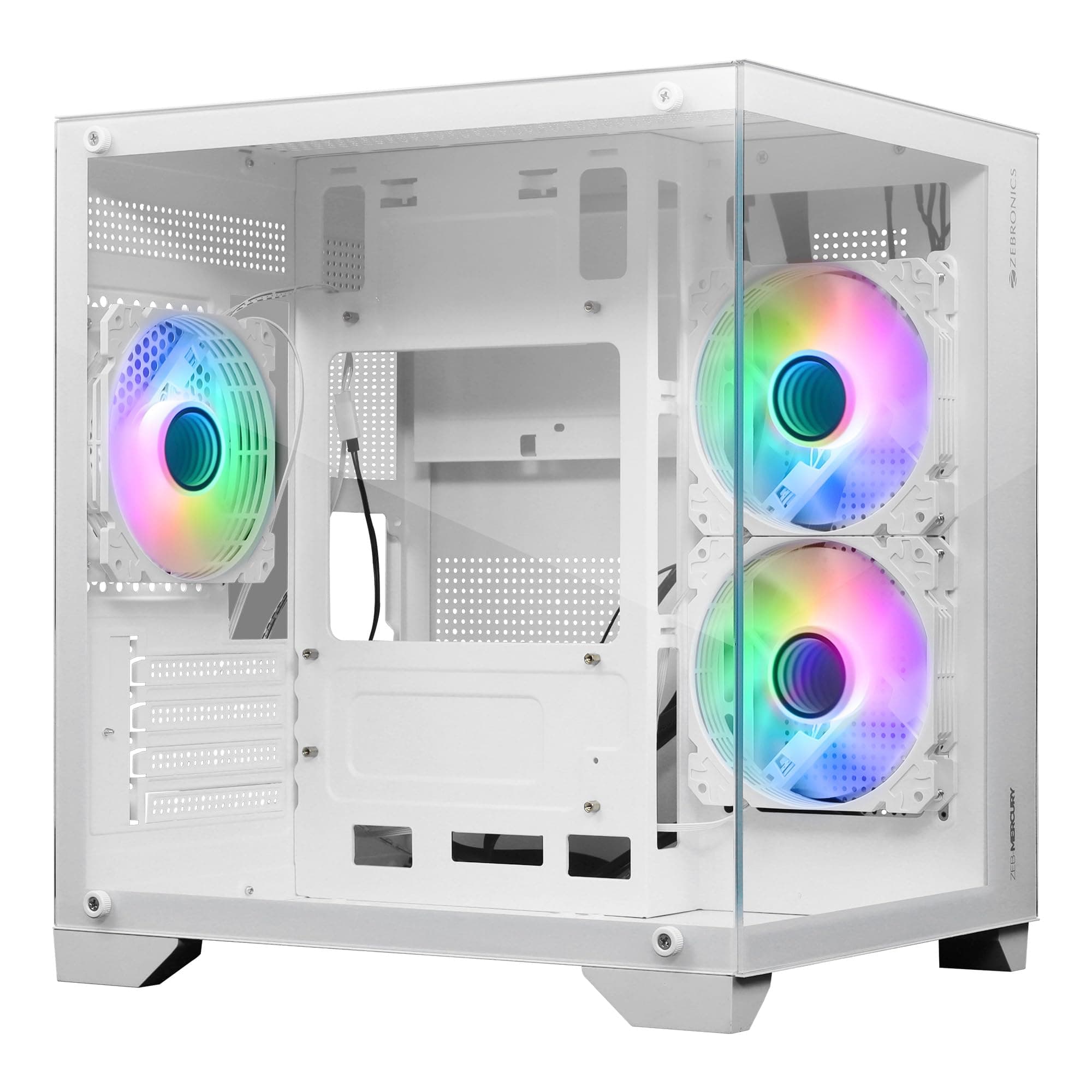 Mercury Premium Gaming Chassis with Support for mATX | Mini ITX | 240mm AIO, Dual Chamber Design, Infinity Ring ARGB Fan, Wraparound Tempered Glass (White)