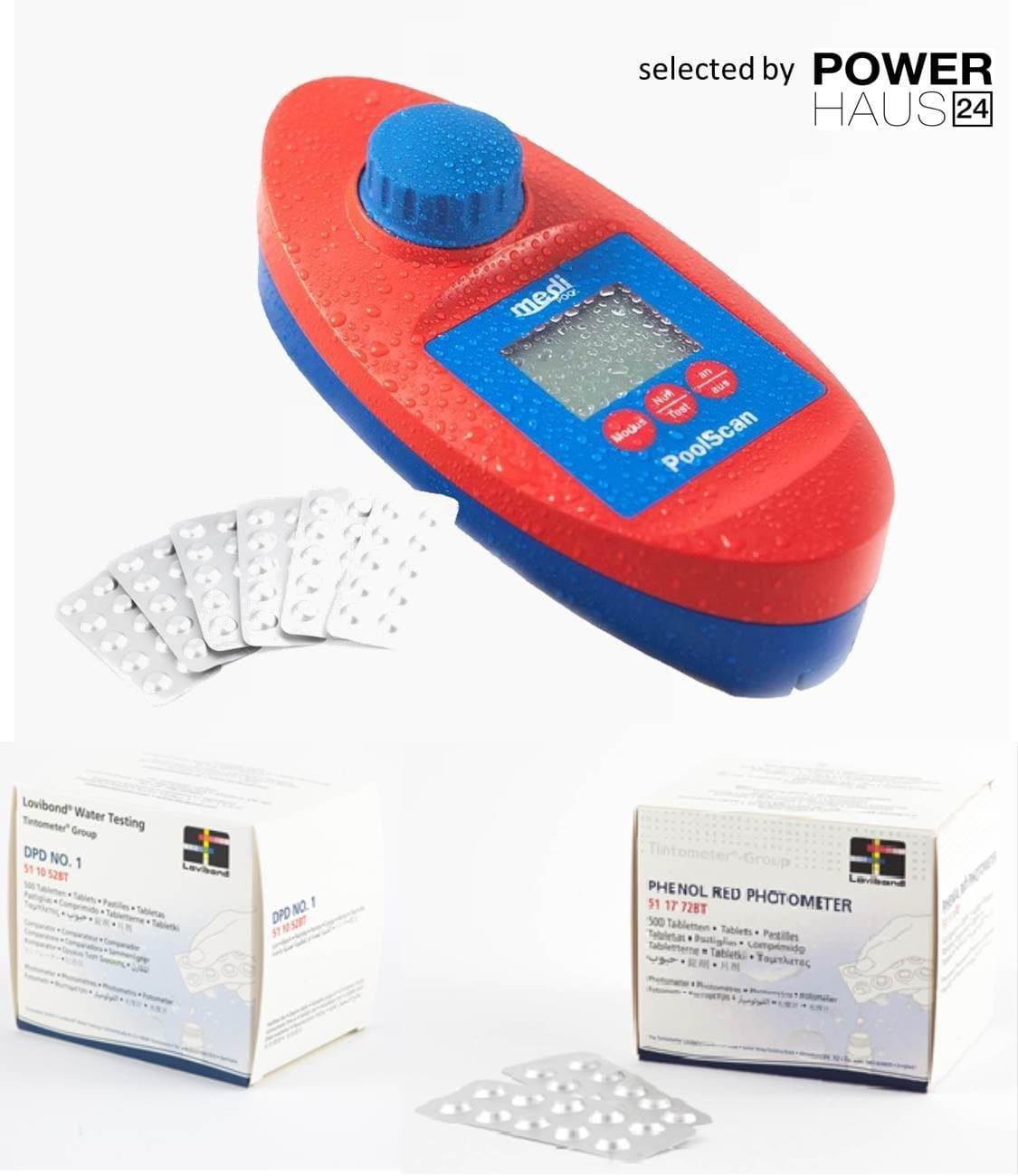 Pool Can – Electronic Pool Tester Practical Storage Box with 60 Plus 1000 (per 500 DPD1 Phenol Red Test Tablets) – Can be used at home test tablets swimming pool or Spa Equivalent to Scuba II)