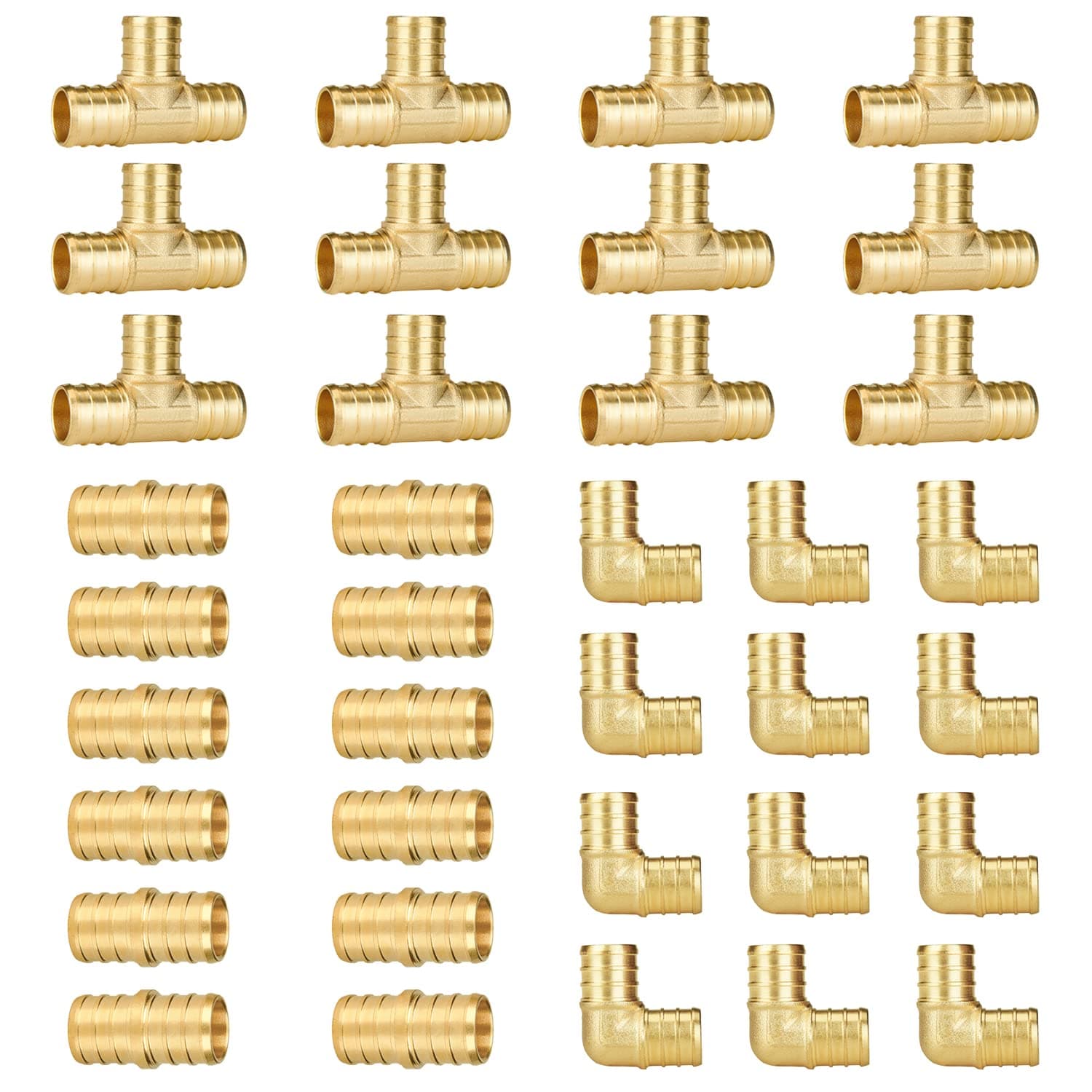 36-Pack 3/4" PEX Fittings, 12 Each Elbow Tee Coupling, No Lead Brass Pex Fittings 3/4 Inch Assortment, UPC, NSF Certified