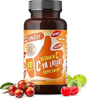 Vitamin C Supplement, C-Ya Later! Superfood-Derived Immunity Support - Bioavailable Vitamin C Immune Support from Acerola Cherry, Rose Hips & Camu Camu - 500% Daily Value (60 Capsules)