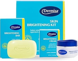 Dermisa Skin Brightening Kit with Kojic Acid, Arbutin and Licorice, Includes Brightening Bar (3oz) and Cream (1.5oz), Dark Spot Remover and Even Tone Treatment for Face and Body