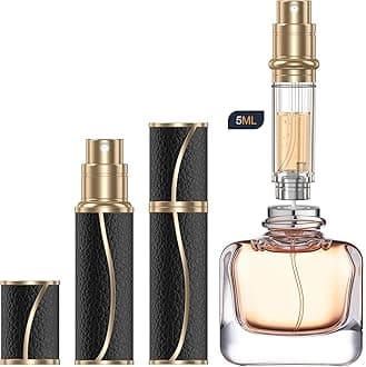 Perfume Travel Refillable Bottle,Genuine Leather Bottom-Filling Fragrances Perfume Atomizer,Mini Cologne Dispenser,Portable Sprayer Pocket Size for Cruise Car Trip Purse Gift 5ml (Black S-5ml)