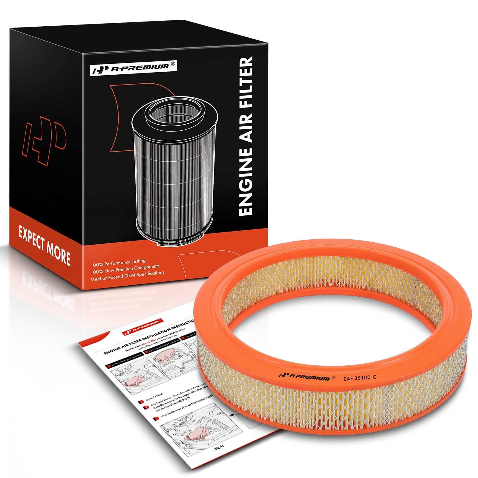 A-Premium Engine Air Filter Compatible with Ford F-150, F-250, F-350, Mustang, Bronco, Custom, F-100, E-100 Econoline, E-150 Econoline, E-200 Econoline & Mercury Cougar & Lincoln Town Car, Mark V