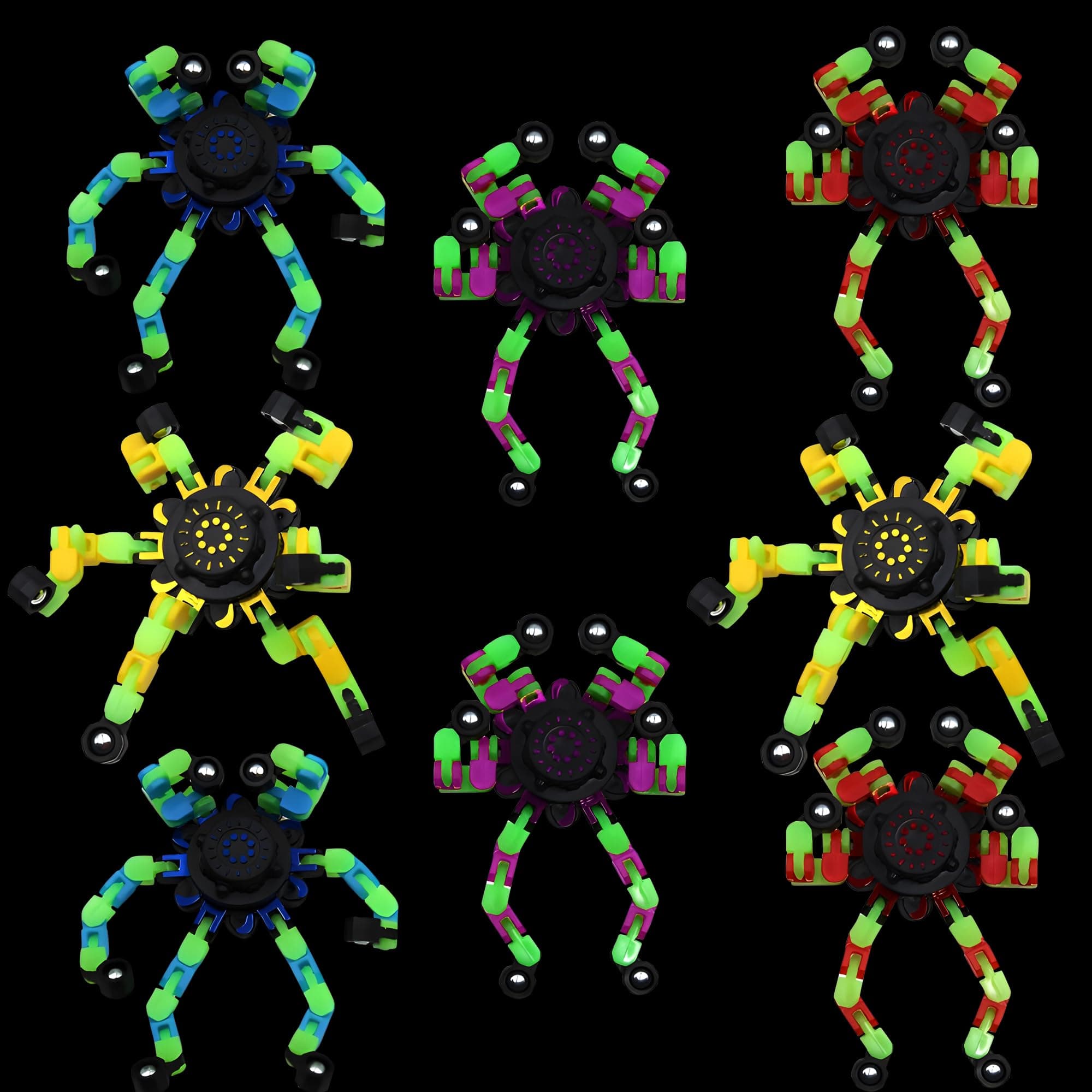 Fidget Spinners, DIY Transformable Chain Robot Finger Spinner, Glow in The Dark Deformable Creative Mechanical Gyro Toy Stress Relief Fidget Fingertip Toy for Kids and Adults (8 Pack)