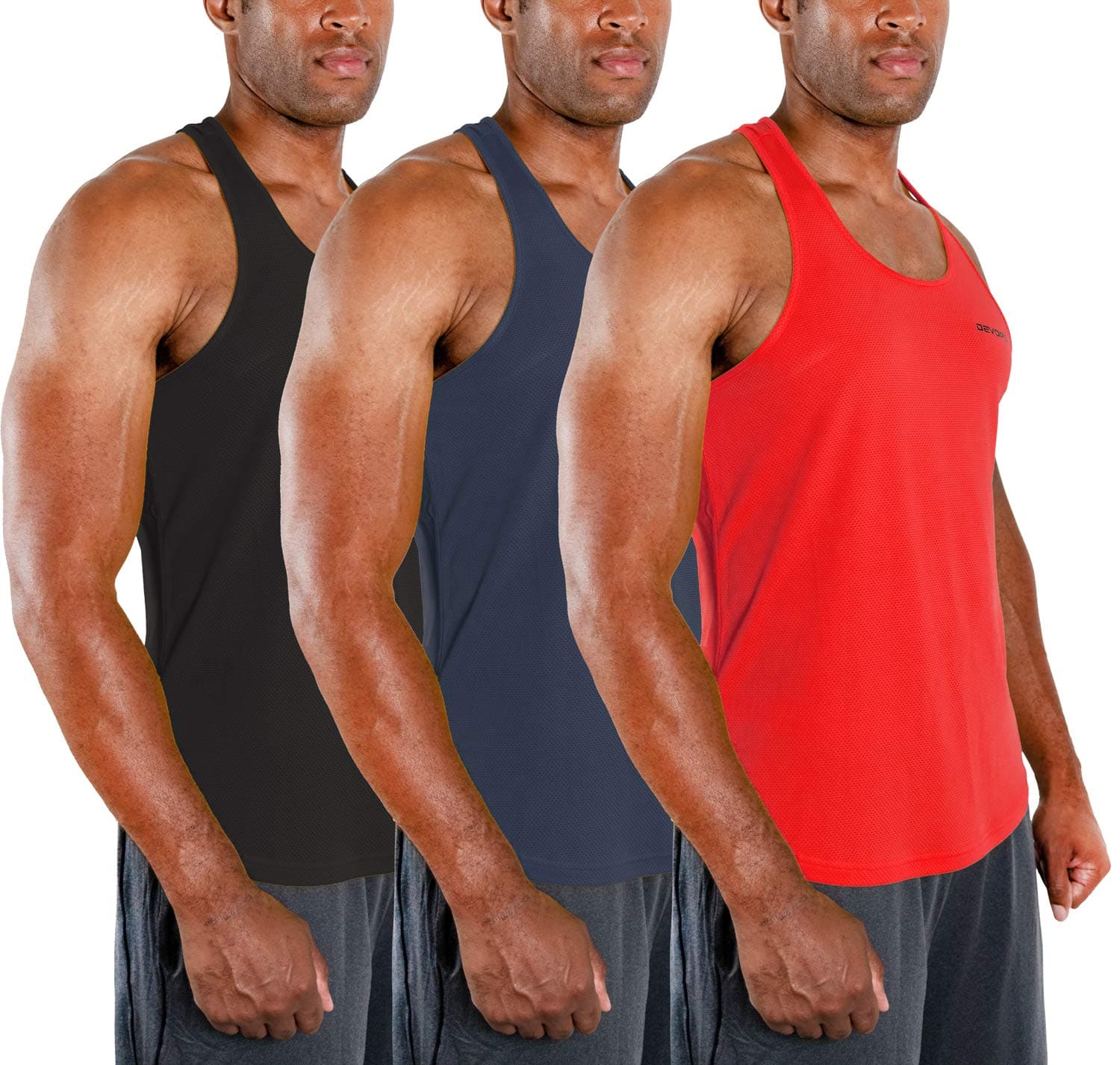 DEVOPS 3 Pack Men's Y-Back Dry Fit Muscle Gym Workout Tank Top