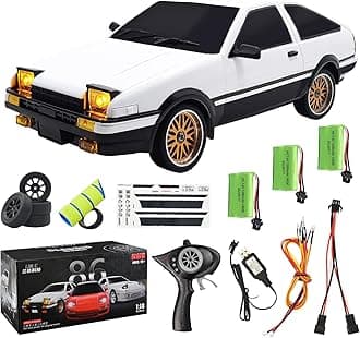 LD1801 1/18 AE86 RC Drift Car (Initial D), 3pcs Upgraded 1200mAh Batteries, 2.4G 150 Brushed Motor & 10A ESC, 3-Channel Full Proportional Remote Control