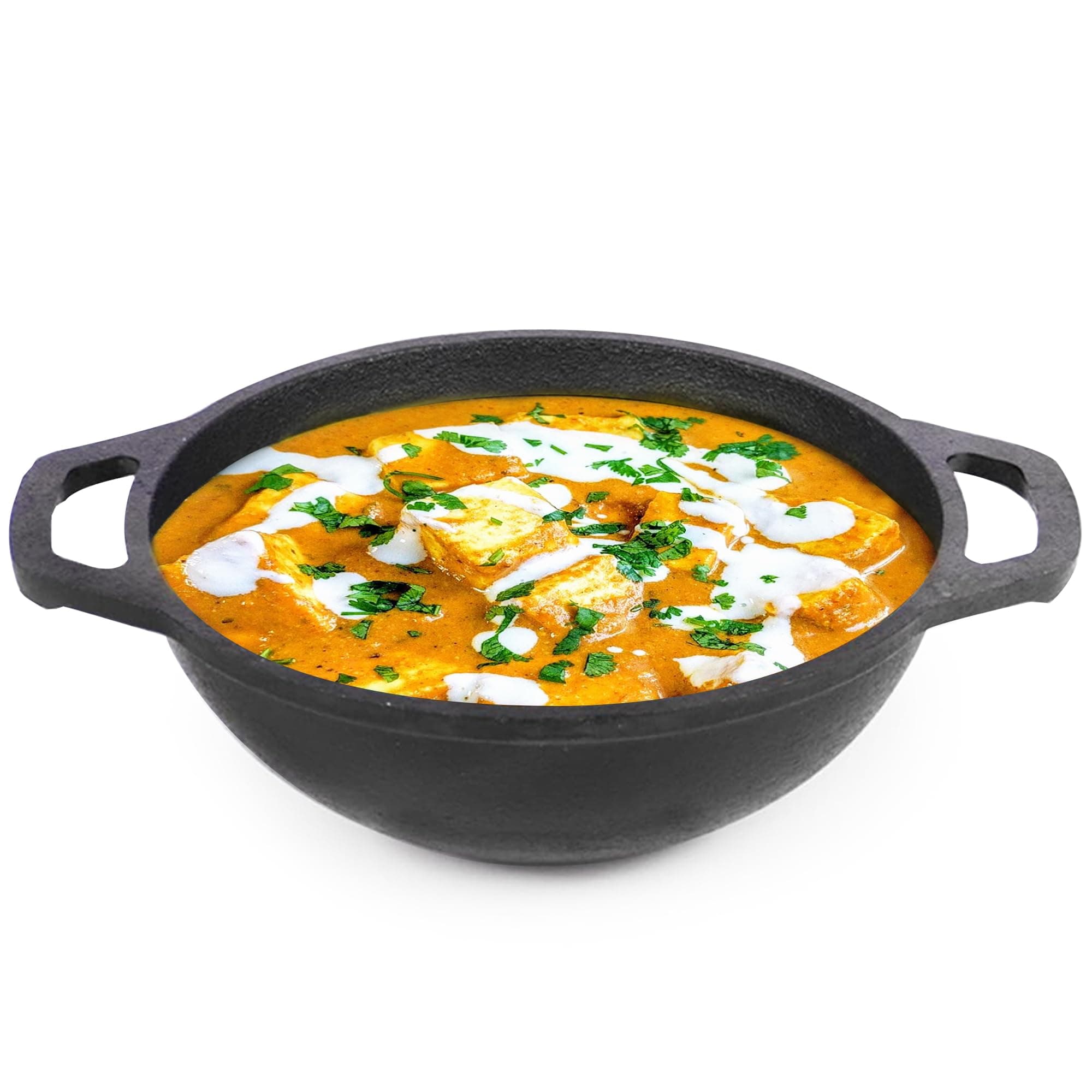 The Indus Valley Pre-Seasoned Cast Iron Deep Kadai with Flat Handle | Very Small, 20.5cm/ 8.1Inch, 1.4Ltr, 1.8kg | Naturally Nonstick Wok Model Kadhai, 100% Pure & Toxin-Free, No Chemical Coating