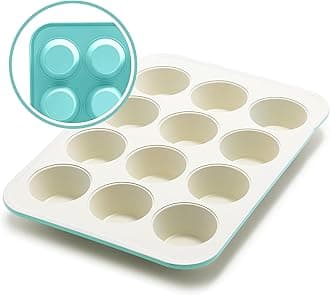 GreenLife 12-Cup Muffin Pan, PFAS-Free Healthy Nonstick Baking Tray, 11.4" x 1.9" x 15.9", Durable Ceramic Bakeware, Cupcakes, Egg Bites, Tarts, Brownies, Turquoise