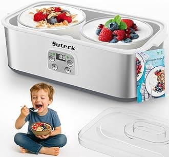 Yogurt Maker - Stainless Steel Yogurt Makers with Adjustable Time & Temp Control，Automatic Shut-Off & Constant Temper for Homemade Greek, Probiotic Yogurt, BPA-Free 2 Yogurt Bowls (2 Quart)