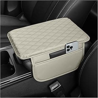 Upgraded Car Center Console Cover,Microfiber Leather Car Armrest Cover Cushion with 2 Storage Bags,Universal Cars Armrest Storage Box Cars Interior Accessories for Most Vehicles (Light Beige)