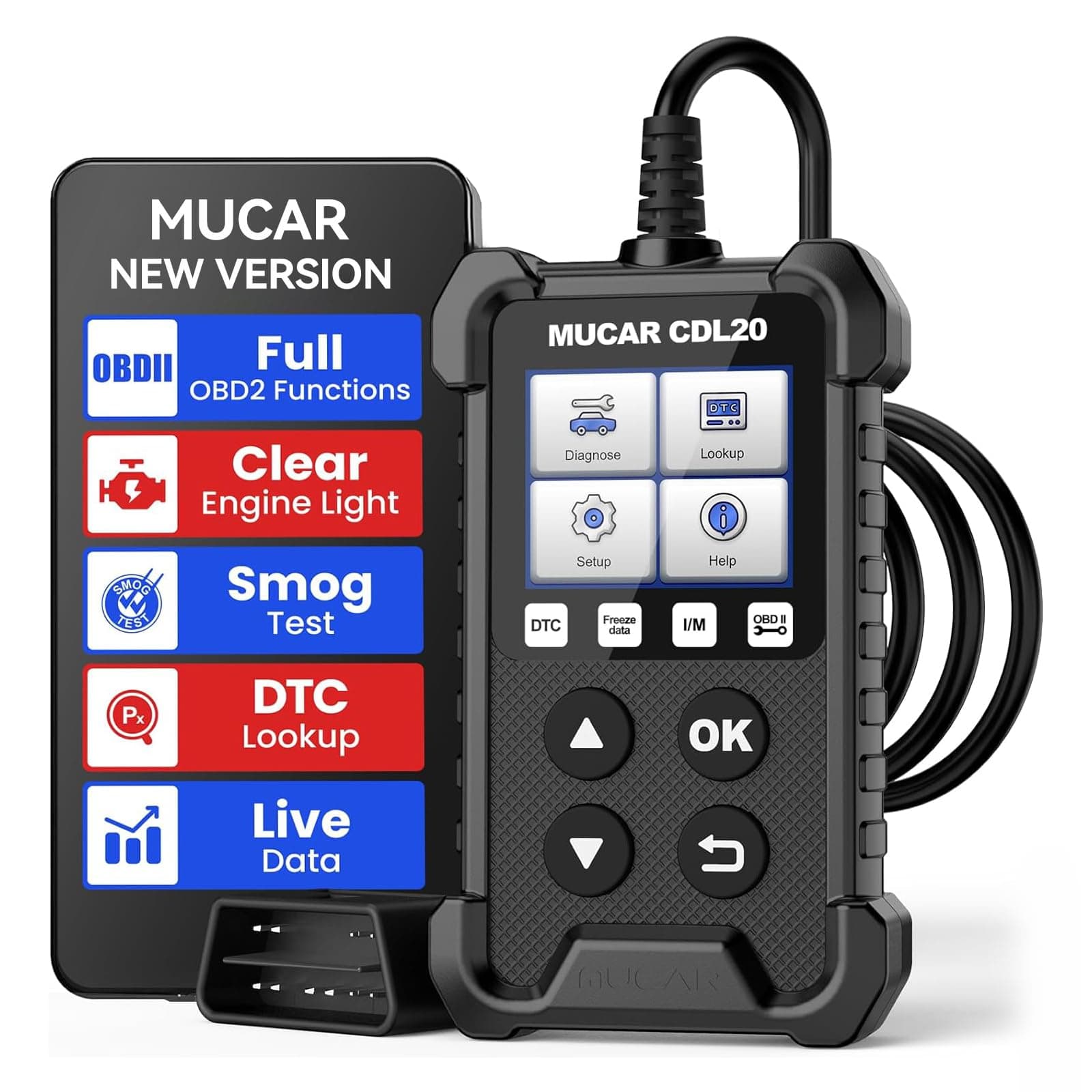 MUCAR CDL20 Universal OBD2 Scanner, Check Engine Car Code Reader with Full OBD2 Functions, Vehicle Info/MIL/EVAP/Freeze Frame/DTC Library, Diagnostic Scan Tool for All OBD II & EOBD Cars After 1996