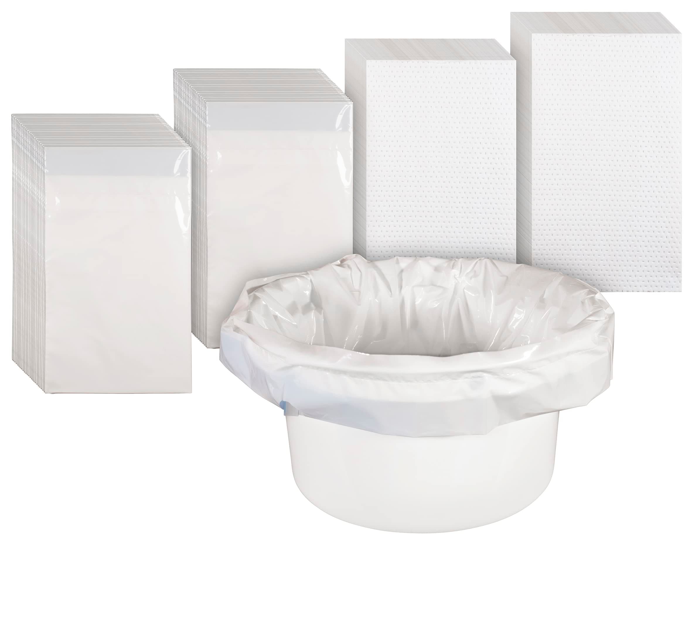 Commode Liners with Absorbent Pads,Box of 50 Flat Packed.1000ml Absorbency,Fits Standard Commode Buckets,Biodegradable,Tie Handles,Sanitary,Leak Free,Odour Free,Convenient