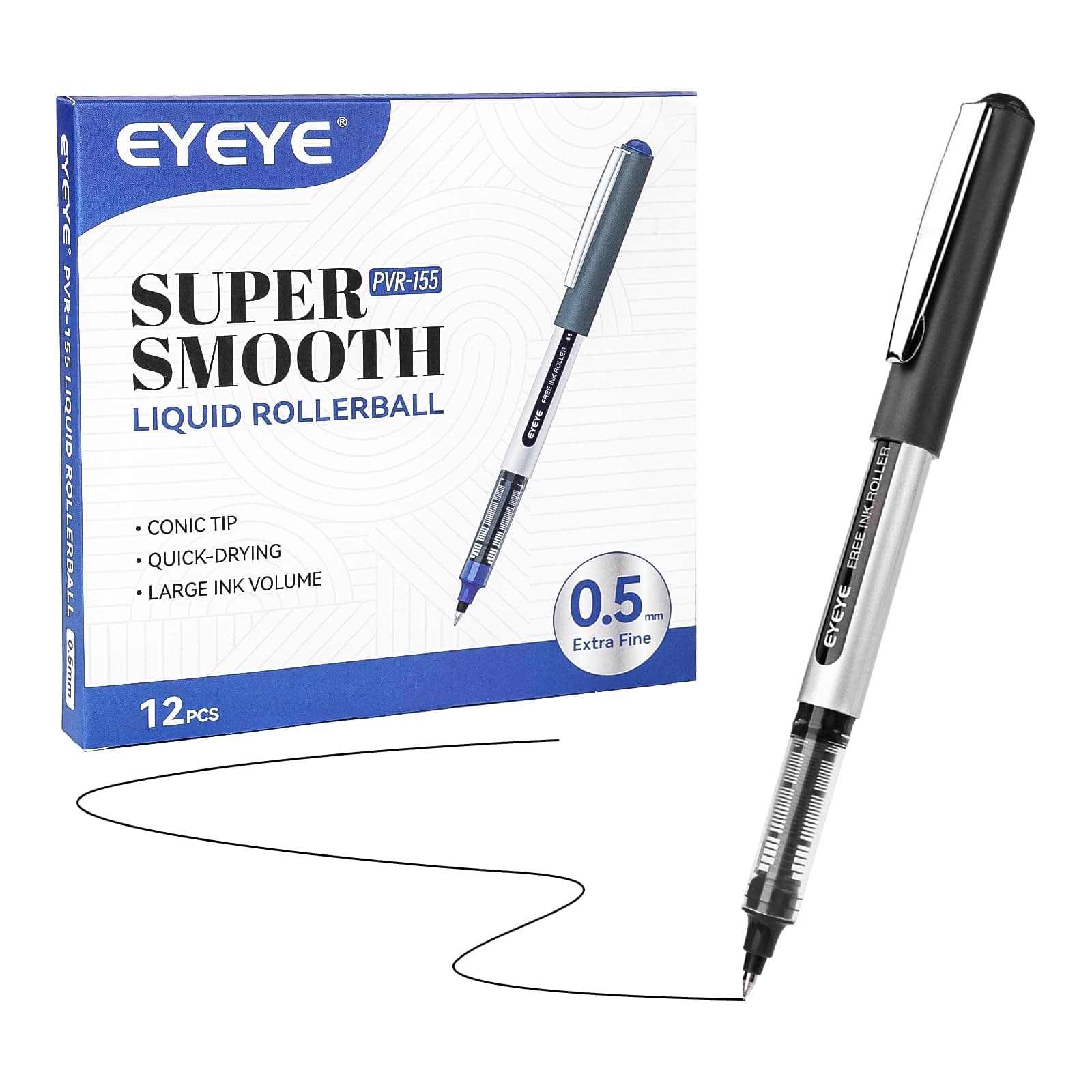 - EYEYE 0.5mm Black Pens 12 Pack, Extra Fine Point Rollerball Pen Quick Dry, Liquid Ink Pens Fine Point Smooth Writing Pen for Journaling, Note Taking, Office, School Supplies