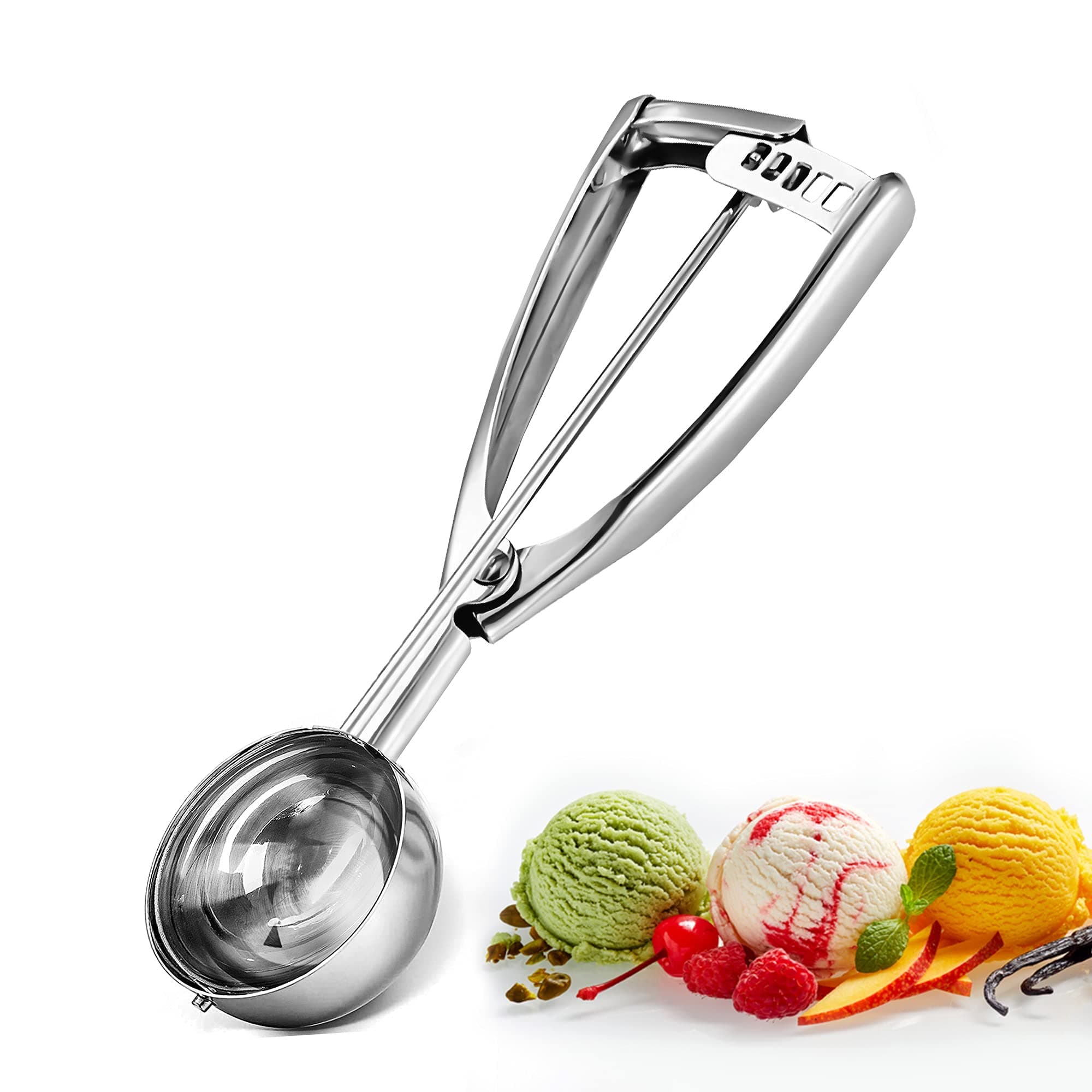 Ice Cream Scoops with Easy Trigger - Large Sized (6.3cm) 304 Stainless Steel Cookie Scoop for Meatballs, Mellon Balls, Mashed Potatoes and Muffins