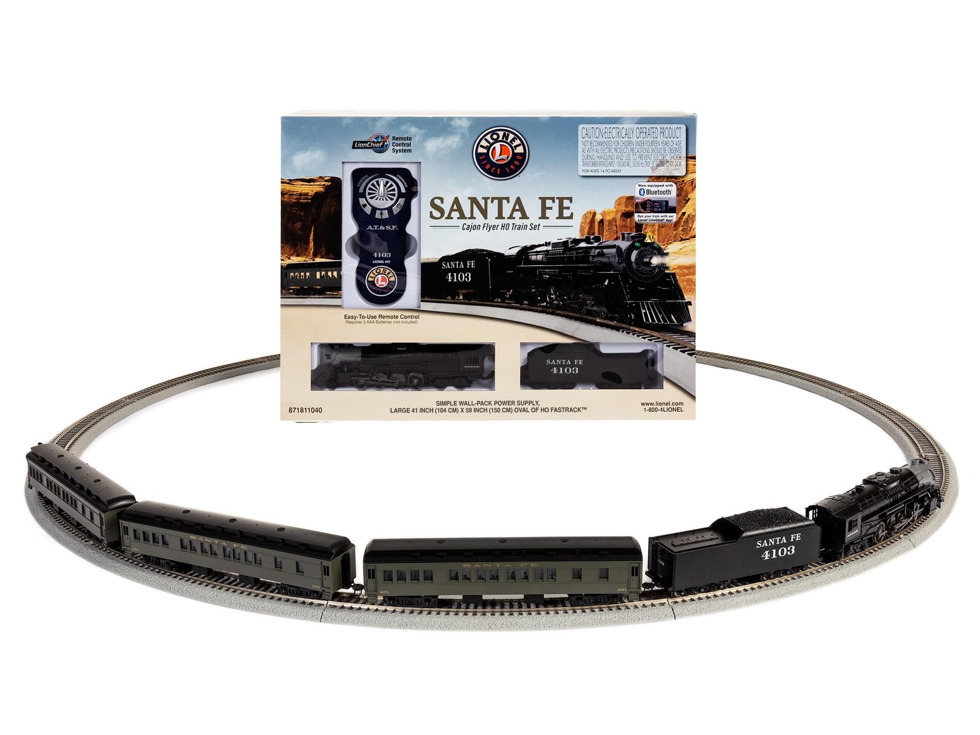 Santa Fe Cajon Flyer 2-8-4 Set with Bluetooth Capability, HO Gauge Model Train Set with Remote
