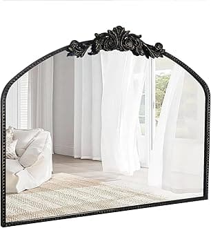 AIXI HOME Vintage Black Arched Mirror 40"X31", Antique Baroque Mantel Wall Mirror with Black Brush Gold Metal Ornate Frame for Entryway/Fireplace/Living Room/Hallway/Bathroom/Bedroom